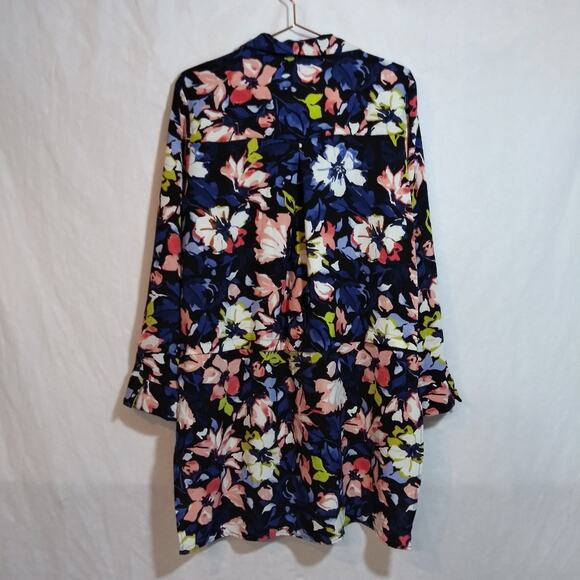 Adyson Parker Blue Floral Long Sleeve Tunic Top High Low Roll Tab Size L - Picture 6 of 6